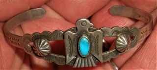 Vintage C1930 Navajo Sterling Silver Turquoise Bracelet Arrow & Thunderbird Vafo