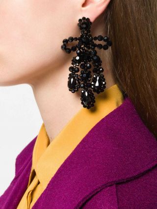 $895 Signed SIMONE ROCHA Black Crystal Bow Chandelier Stud Earrings 2