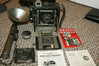 Vintage 4x5 Graflex Speed Graphic Camera 2 Lenses Flash Kalari Range Finder