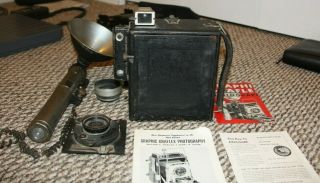 Vintage 4X5 Graflex Speed Graphic Camera 2 lenses flash kalari range finder 5