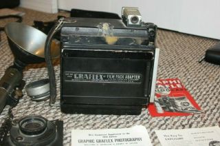 Vintage 4X5 Graflex Speed Graphic Camera 2 lenses flash kalari range finder 7