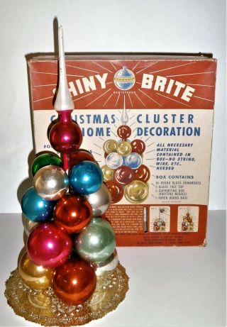 Vintage Orig.  Christmas Shiny Brite 16 Ball & Topper Cluster Ornament Tree W/box
