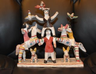 Vintage Mexican Ceramic Pottery Stacked Circus Family Sculpture Castillo Style