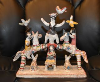 Vintage Mexican Ceramic Pottery Stacked Circus Family Sculpture Castillo Style 2