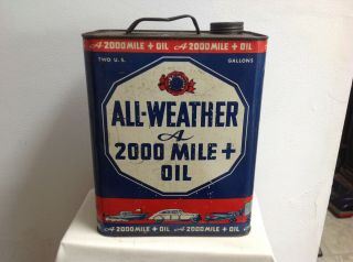 Vintage Metropolitan Oil Co All Weather Motor Oil Can Two Gallon Empty