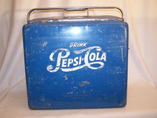 Vintage 1950 ' s ' Drink Pepsi Cola ' Blue Metal Cooler (Complete) 2