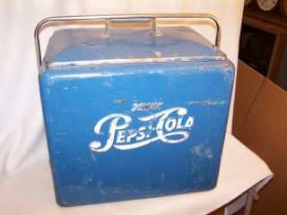 Vintage 1950 ' s ' Drink Pepsi Cola ' Blue Metal Cooler (Complete) 3