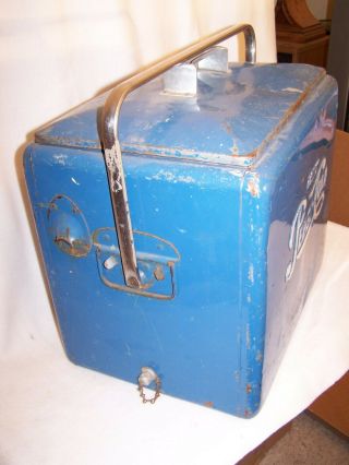 Vintage 1950 ' s ' Drink Pepsi Cola ' Blue Metal Cooler (Complete) 5