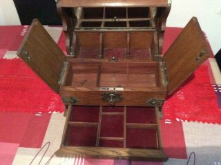 Antique Victorian Oak Tantalus Games Box Cabinet
