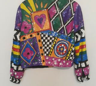 80s VINTAGE Sequined Bomber Jacket M Cocktail Dress 8 10 PARTY Checkers PRINT 3