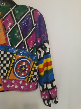 80s VINTAGE Sequined Bomber Jacket M Cocktail Dress 8 10 PARTY Checkers PRINT 4