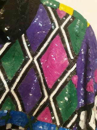 80s VINTAGE Sequined Bomber Jacket M Cocktail Dress 8 10 PARTY Checkers PRINT 7
