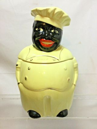 Chef Cooky Vintage Cookie Jar By Pearl China Co.  22 Kt.  Gold Black Americana (cl
