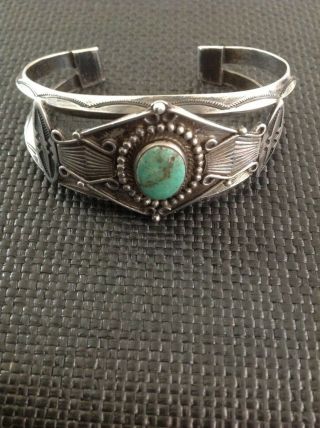 Vintage Navajo Sterling Silver Turquoise Uita 26 Cuff Bracelet,  Marked