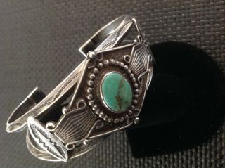 Vintage Navajo sterling silver turquoise UITA 26 cuff bracelet,  marked 5