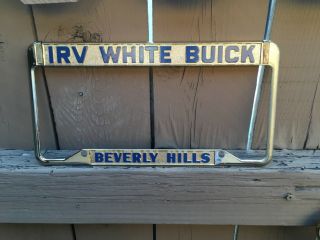 Nos Vintage Irv White Buick Of Beverly Hills License Frame,  Gold And Blue