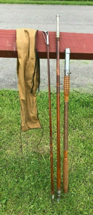 Old 3 Pc.  Cane Bamboo Hexagon Antique Fishing Pole Fly Bass Heavy Duty Rod W/bag