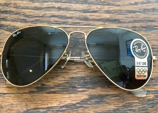 Nos Vintage Ray Ban Sunglasses Gold Frame Aviator 58mm G - 15 B&l Usa Made Tags