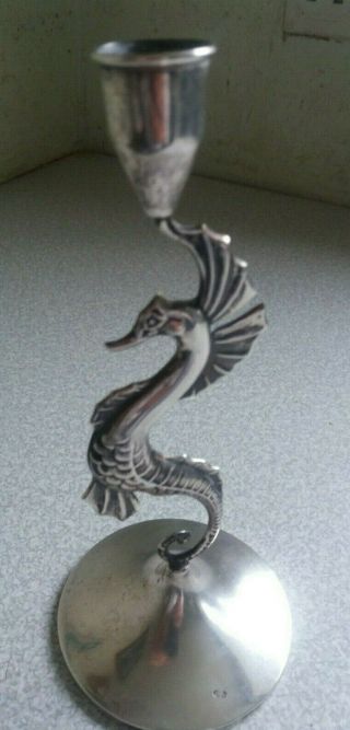 Antique / Vintage Spanish Solid Silver - Seahorse - Candlestick - 8 Inch Tall
