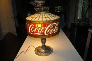 Vintage Coca - Cola Tiffany Style Plastic Lamp Shade 14 Inches Wide 22 In High