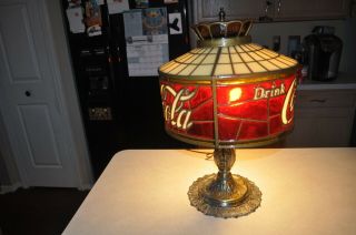 Vintage Coca - Cola Tiffany Style Plastic Lamp Shade 14 Inches Wide 22 In High 2