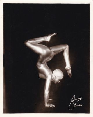 Large Vintage Silver Photo Silver Body Paint Burlesque Mona Lesslie 1930s Chicag