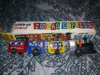 Vintage Wind Up Zig - Zag Western Comic Express Tin Toy Train & Box Nos