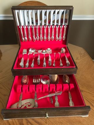 Vintage 1954 Wm.  Roger&son Silver Plated 103 Piece Silverware Set In Wood Box
