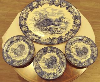 WOOD ' S BURSLEM ENGLAND RARE BLUE TRANSFERWARE 21 