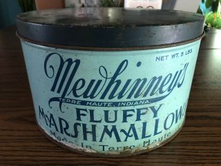 Vintage Antique Meuhinney’s Marshmallows Tin Terre Haute In