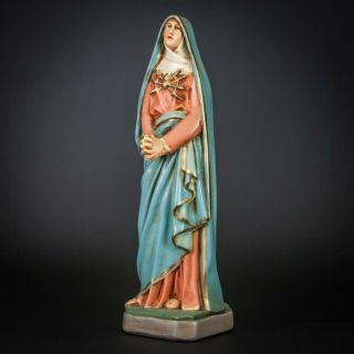 Virgin Mary Our Lady Of Seven Sorrows Statue Madonna Plaster Vintage Figure 12 "