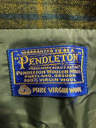 L Vintage PENDLETON 1960s Green Plaid Wool Field Jacket Coat Shirt Hunting USA 2