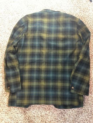 L Vintage PENDLETON 1960s Green Plaid Wool Field Jacket Coat Shirt Hunting USA 5