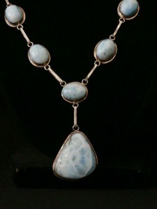 Stunning Vintage Sterling Silver Blue Agate Heavy Necklace.  Make Offer G94