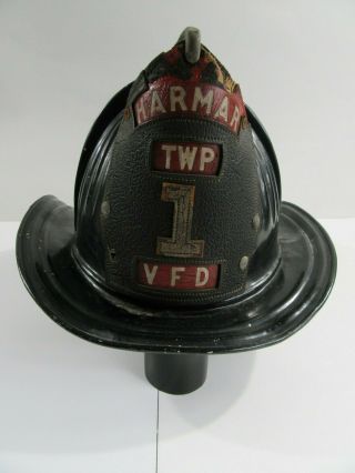 Vintage Cairns Leather Front Firefighter Black Leather Helmet Harmar Twp,  Pa Vfd