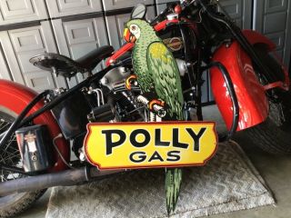 Rare Vintage Porcelain Die Cut Polly Gas Parrot Sign Ford Chevy Harley Dodge