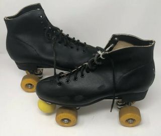 Vintage Men ' s Black Leather Roller Derby Skates Size 12 US 3