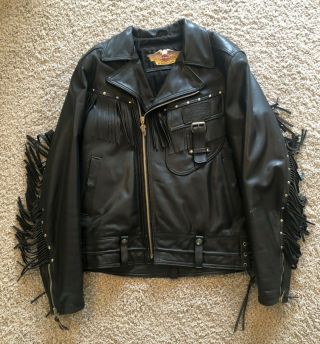 Harley Davidson Men’s Black Fringed Leather Motorcycle Jacket