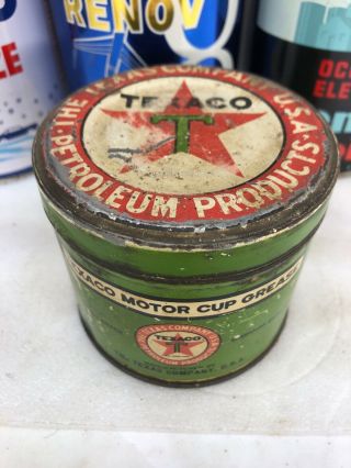 Vintage Texaco Texas Cup Grease Early Metal Motor Oil Can