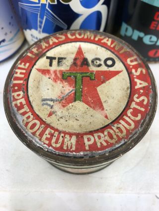 Vintage Texaco Texas Cup Grease Early Metal Motor Oil Can 2