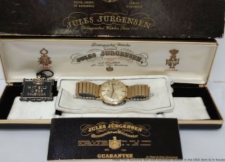 Vintage 14k Gold Jules Jurgensen Calendar Mens Wrist Watch Box Papers