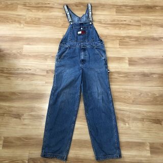 Vintage 90s Tommy Hilfiger Jeans Denim Spell Out Straps Carpenter Overalls M