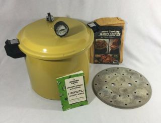 Vtg Large Presto Pressure Cooker Harvest Gold Yellow Cast Aluminum W/recipes