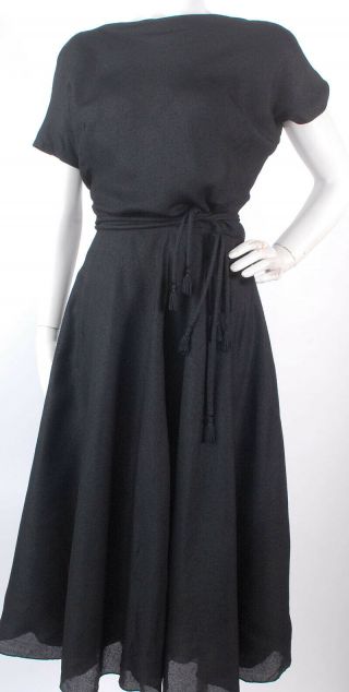 Vintage 50s Gorgeous Detailed Black Slubbed Silk Party Dress by HELEN Rose 2