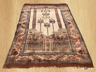 Hand Knotted Vintage Afghan Kabuli Silk Prayer Wool Area Rug 4 x 3 Ft (1515) 2