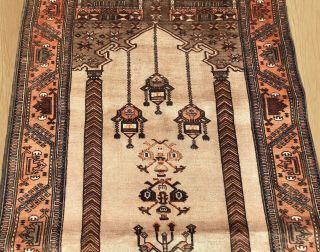 Hand Knotted Vintage Afghan Kabuli Silk Prayer Wool Area Rug 4 x 3 Ft (1515) 5