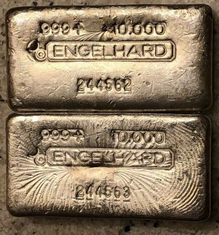 Rare Two Engelhard Bull 10 Oz Silver Bars Sequential Serial Numbers