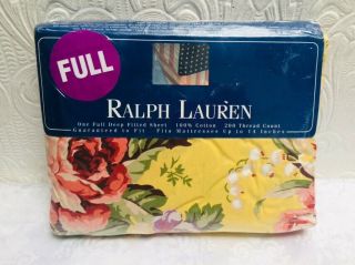 Vintage Shabby Chic Ralph Lauren Brooke Floral Yellow Full Fitted Sheet