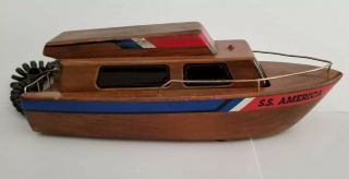 Nautical Wooden Yacht Boat By Telemania " Ss America " Telephone Vintage Piece
