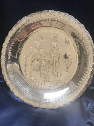 Egyptian Silver Platter,  9.  25 ",  King Tut Design; Hallmarked